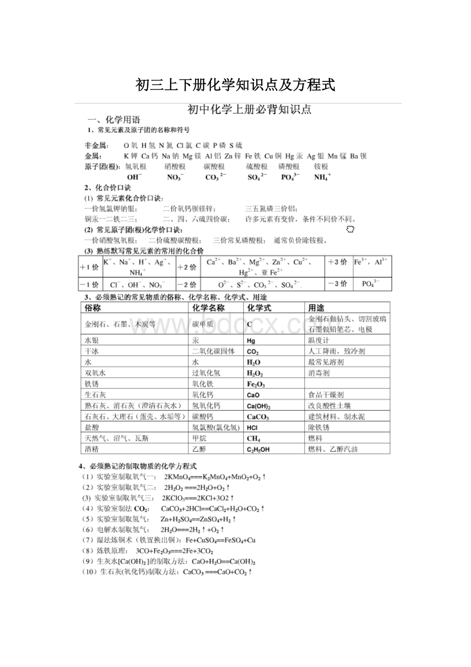 初三上下册化学知识点及方程式Word下载.docx