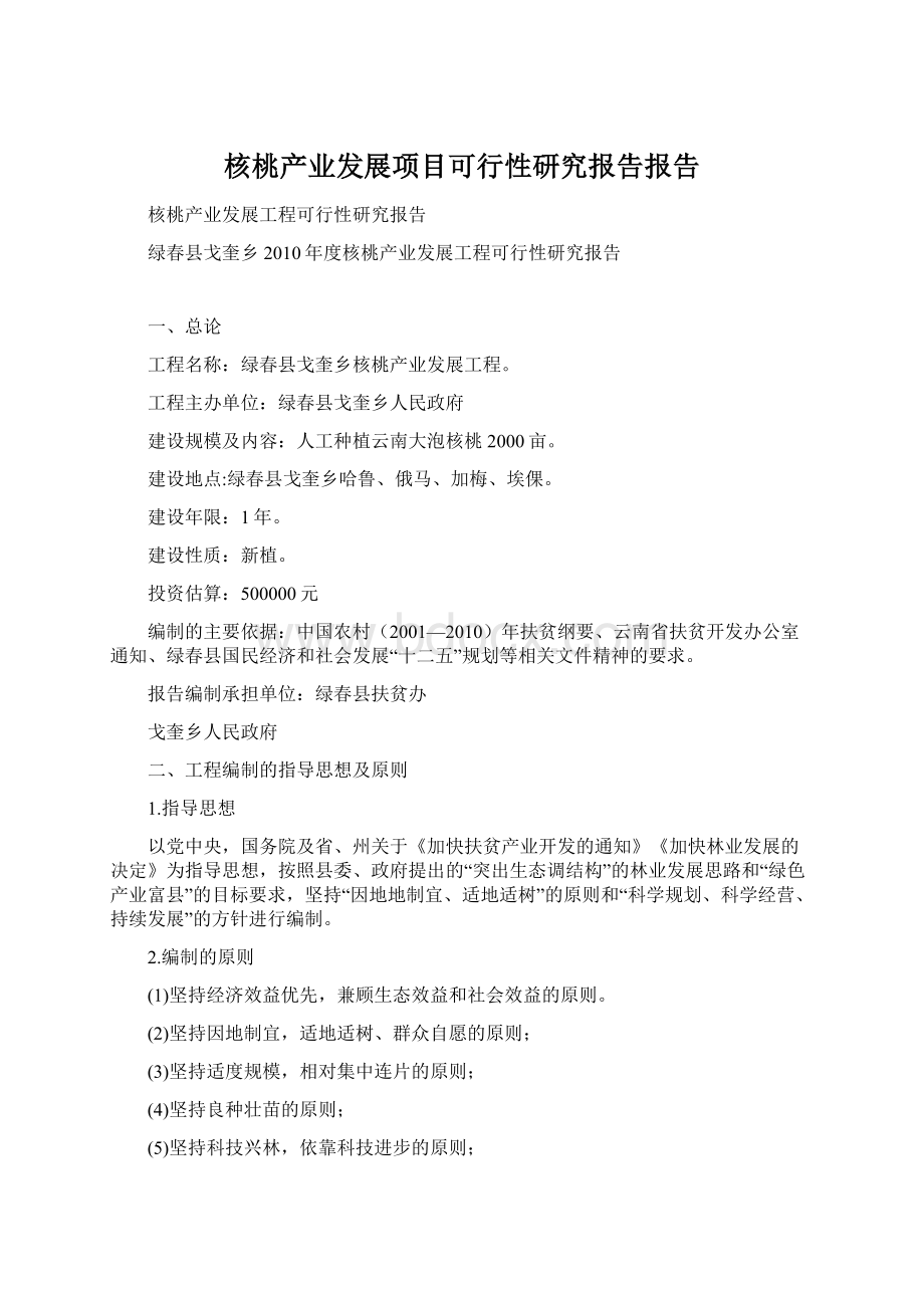 核桃产业发展项目可行性研究报告报告Word格式.docx_第1页