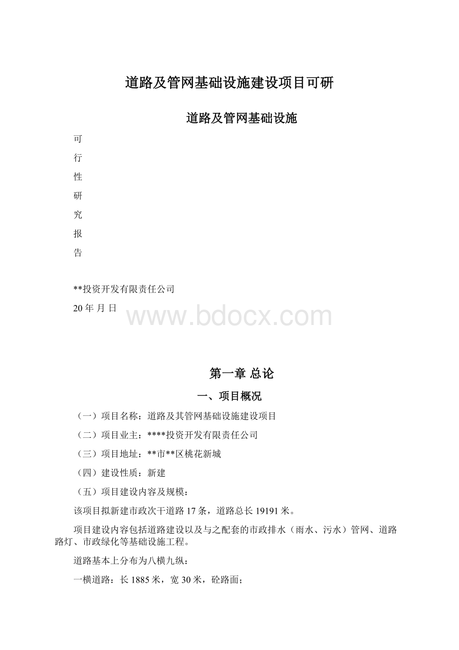 道路及管网基础设施建设项目可研Word文档下载推荐.docx_第1页