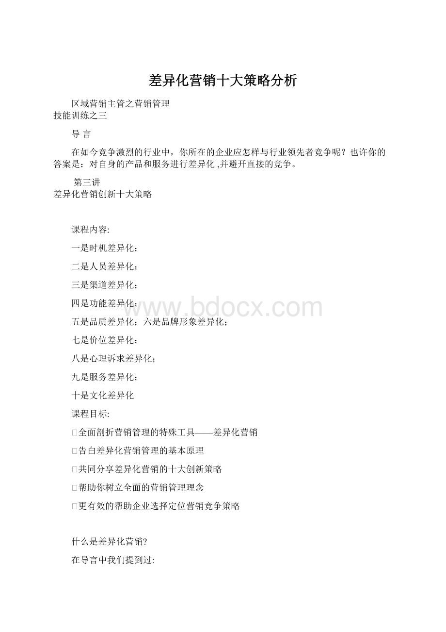 差异化营销十大策略分析Word文档格式.docx