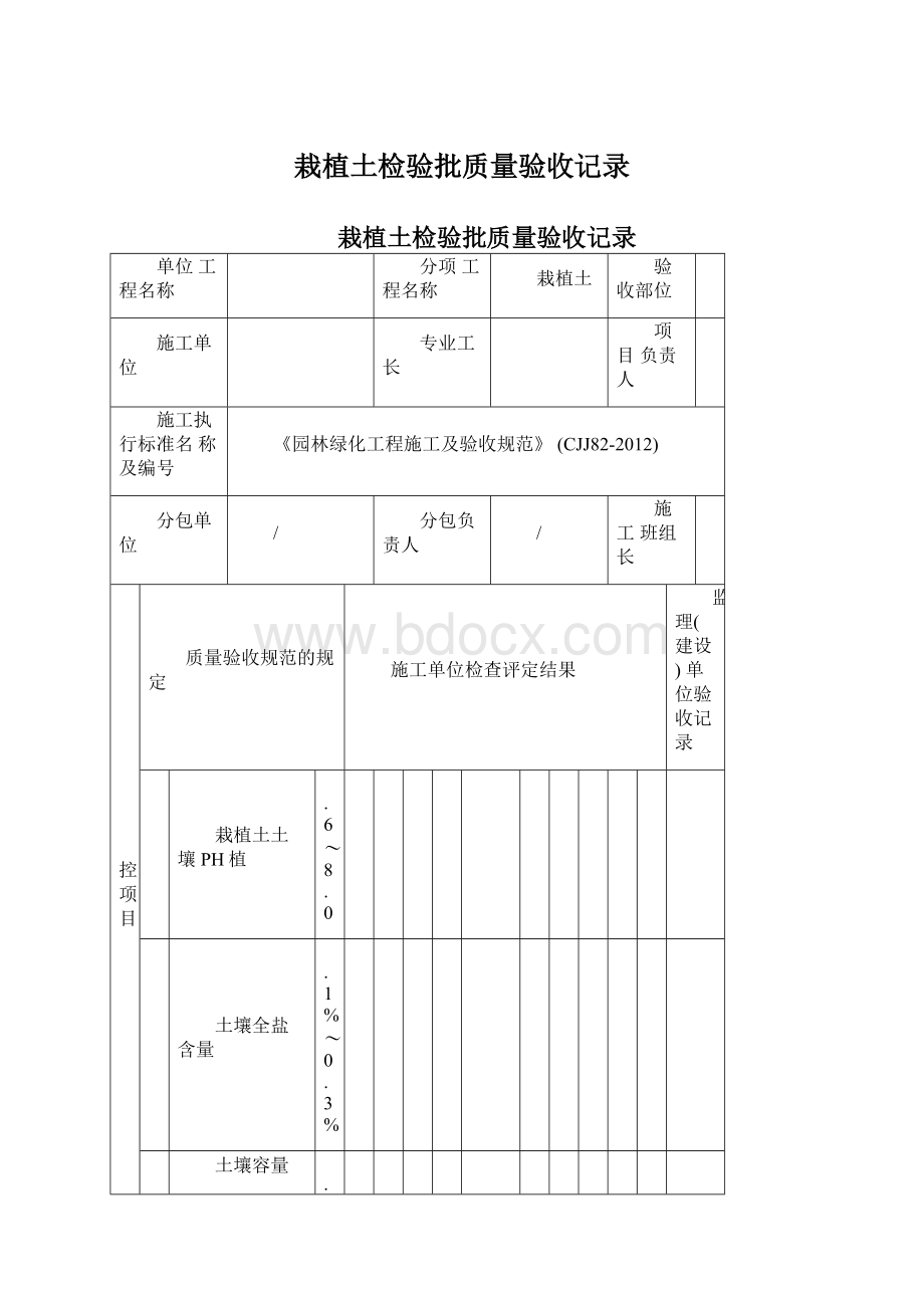 栽植土检验批质量验收记录Word文档下载推荐.docx_第1页