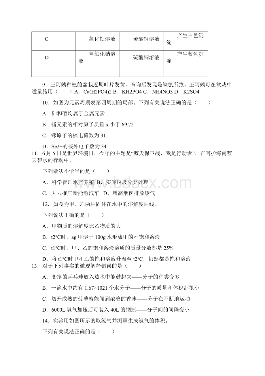 海南省中考化学试题附答案和解析Word文档格式.docx_第2页