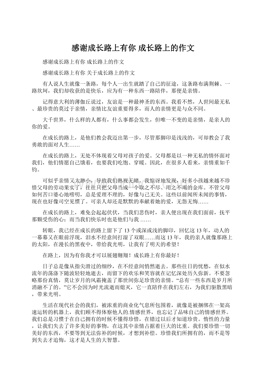 感谢成长路上有你 成长路上的作文Word格式.docx_第1页