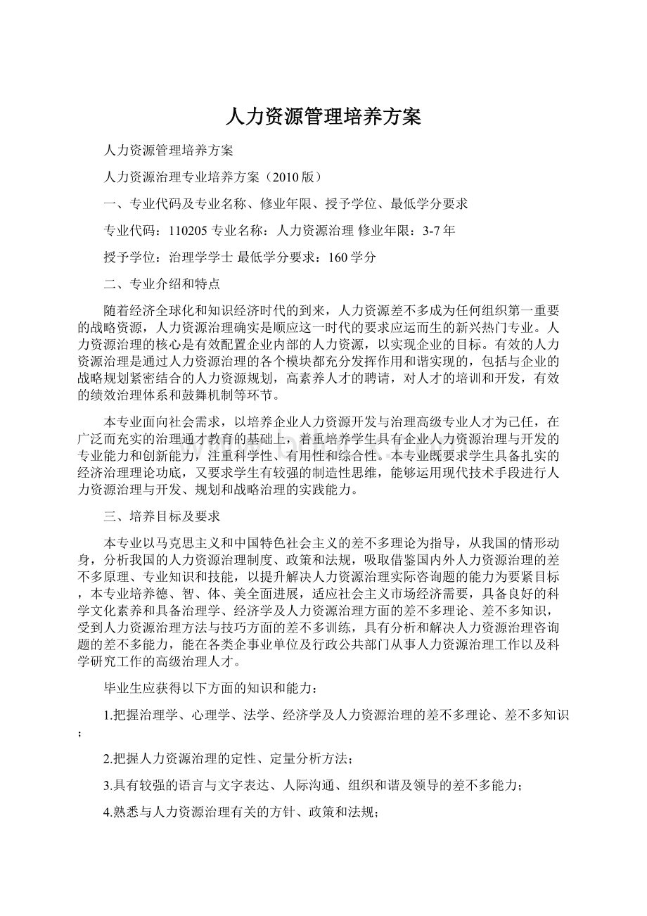 人力资源管理培养方案.docx