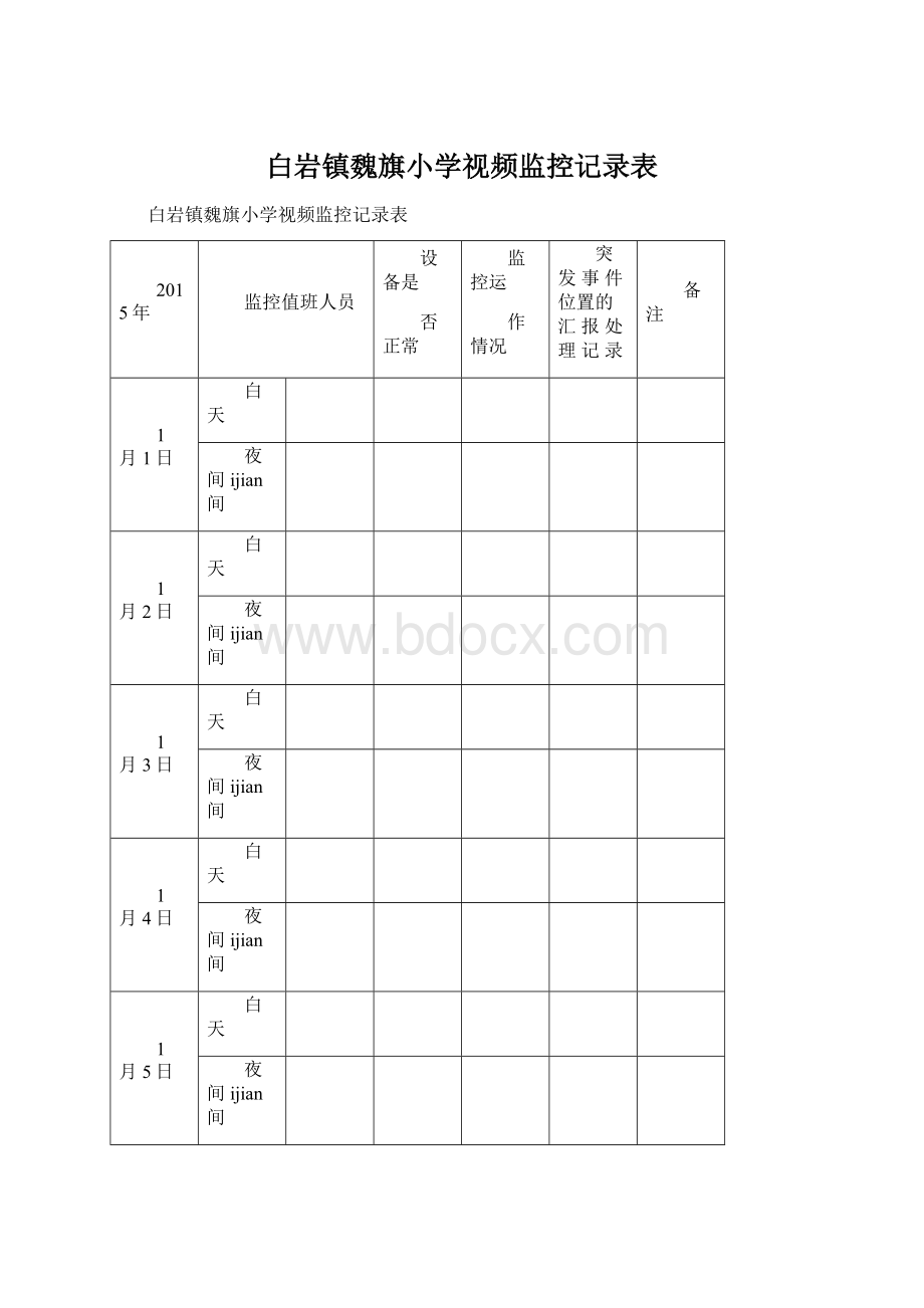 白岩镇魏旗小学视频监控记录表文档格式.docx