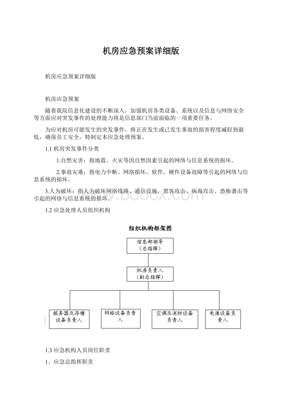 机房应急预案详细版Word格式文档下载.docx_第1页