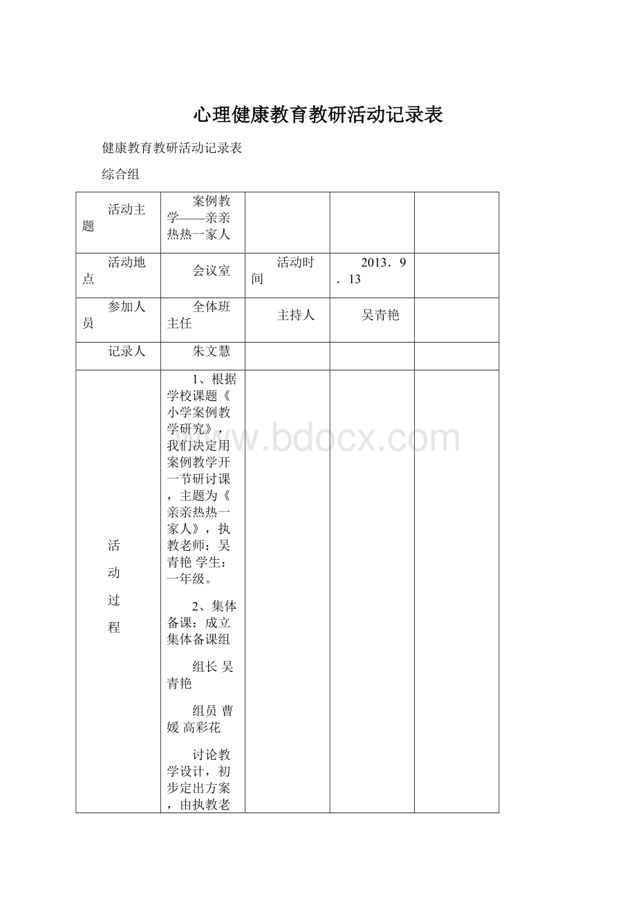 心理健康教育教研活动记录表Word下载.docx_第1页