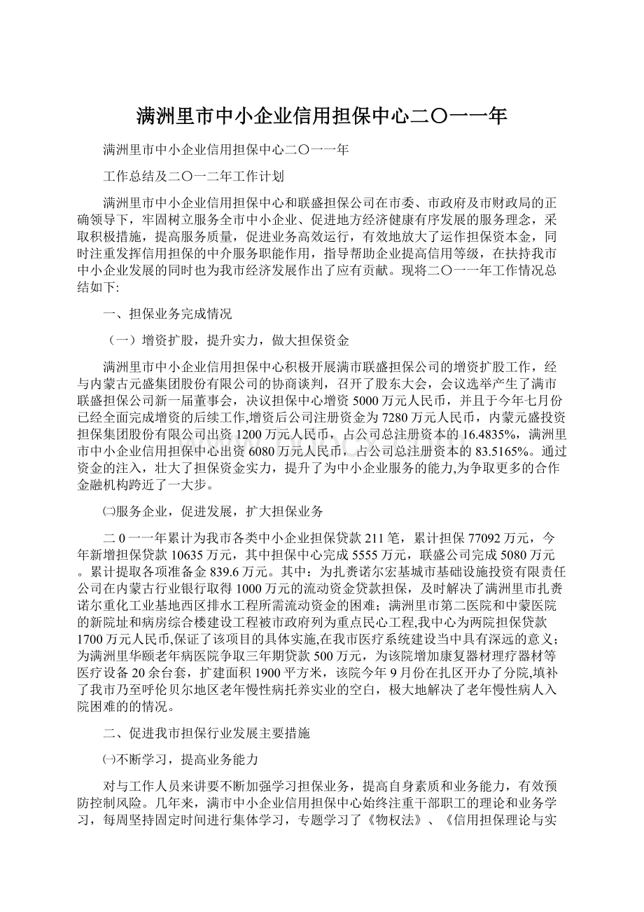 满洲里市中小企业信用担保中心二〇一一年.docx