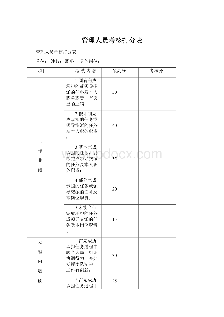 管理人员考核打分表文档格式.docx