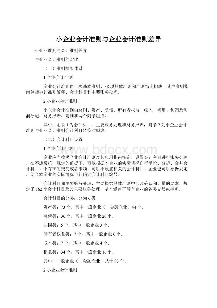 小企业会计准则与企业会计准则差异Word文档下载推荐.docx_第1页