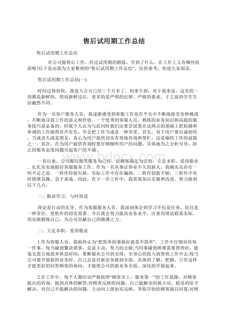 售后试用期工作总结.docx