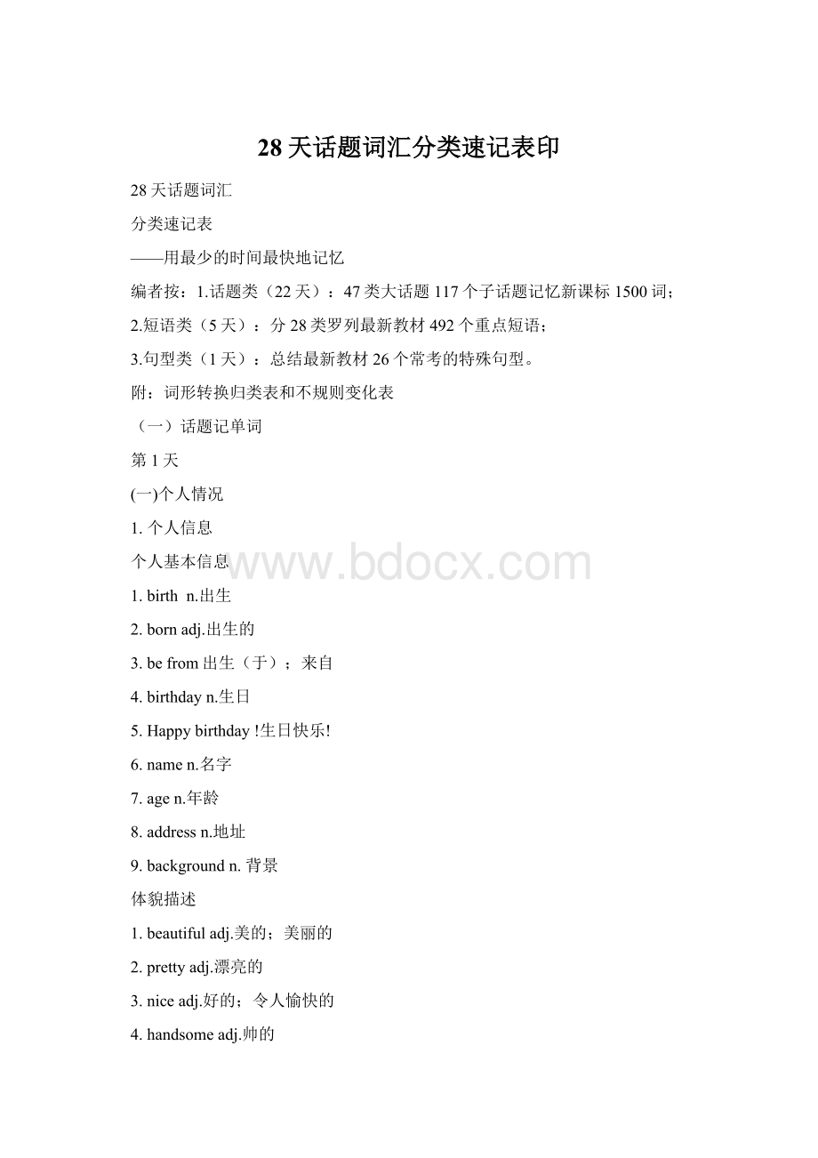 28天话题词汇分类速记表印.docx_第1页