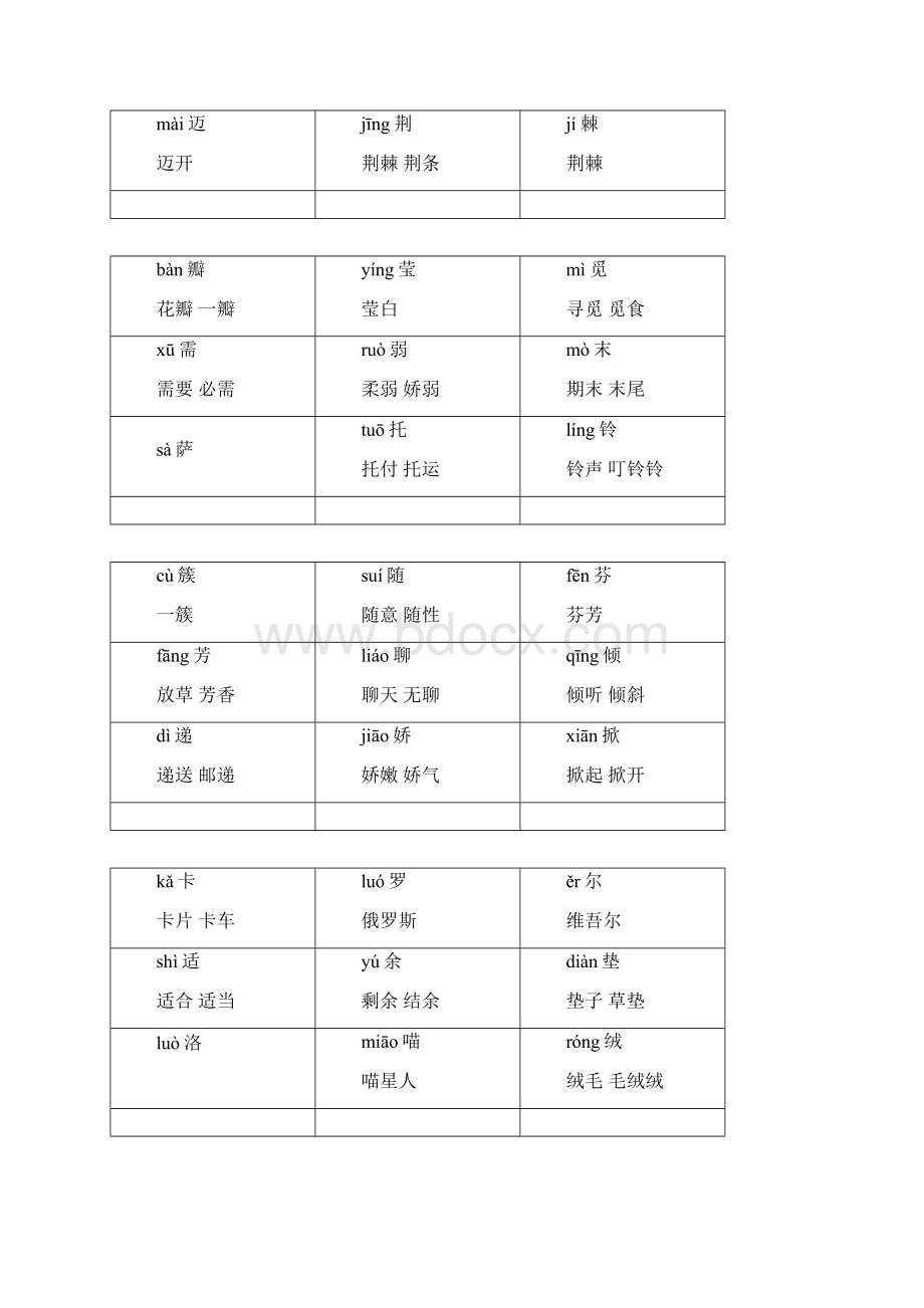 人教版二年级下册生字卡片带拼音组词可打印.docx_第3页