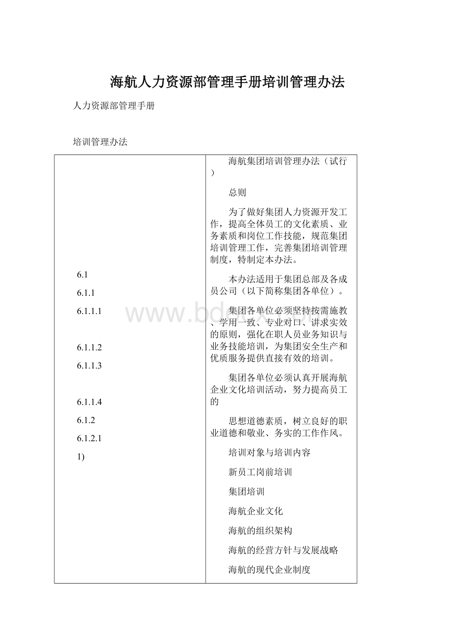 海航人力资源部管理手册培训管理办法Word格式文档下载.docx_第1页