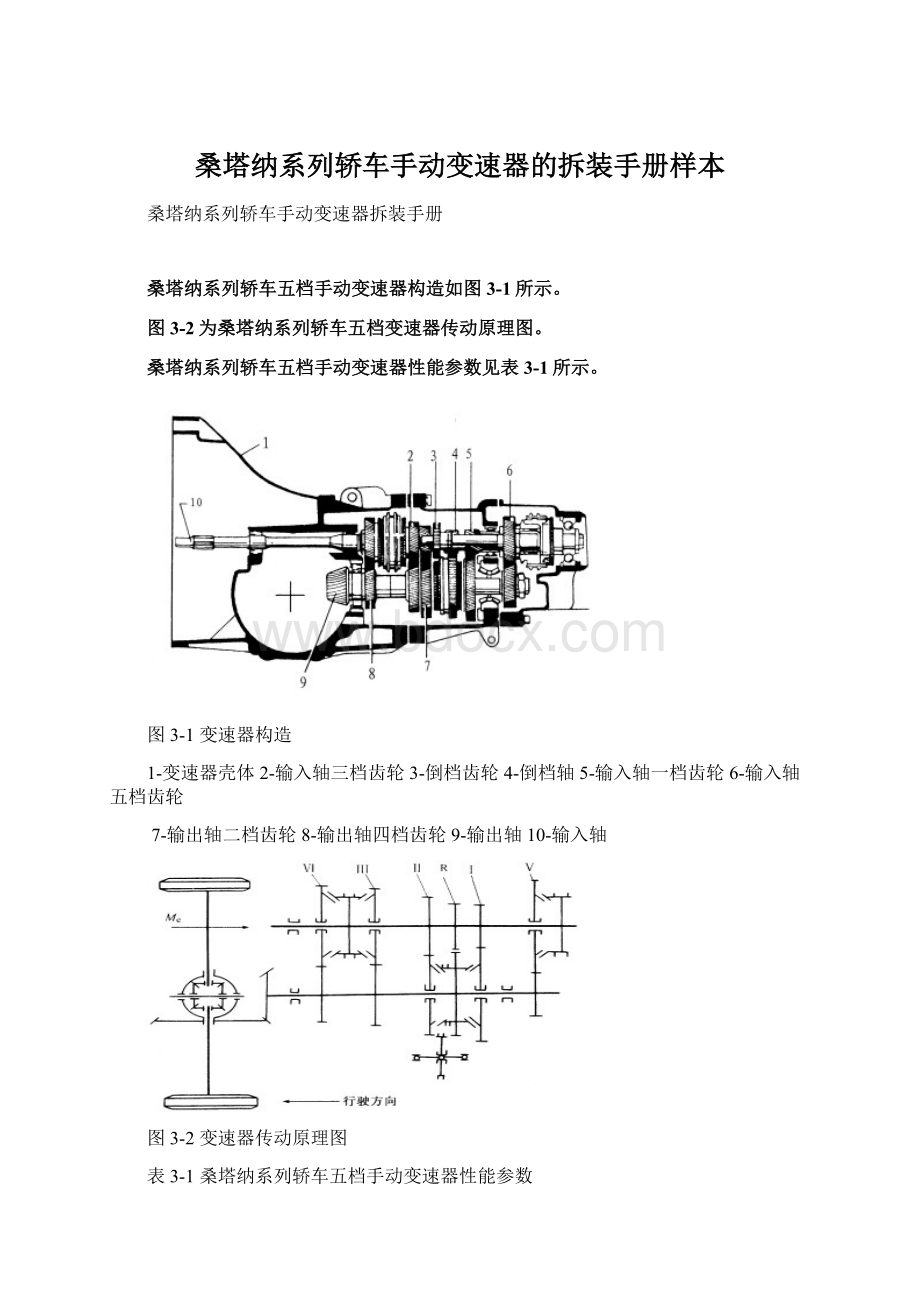 桑塔纳系列轿车手动变速器的拆装手册样本Word格式文档下载.docx_第1页