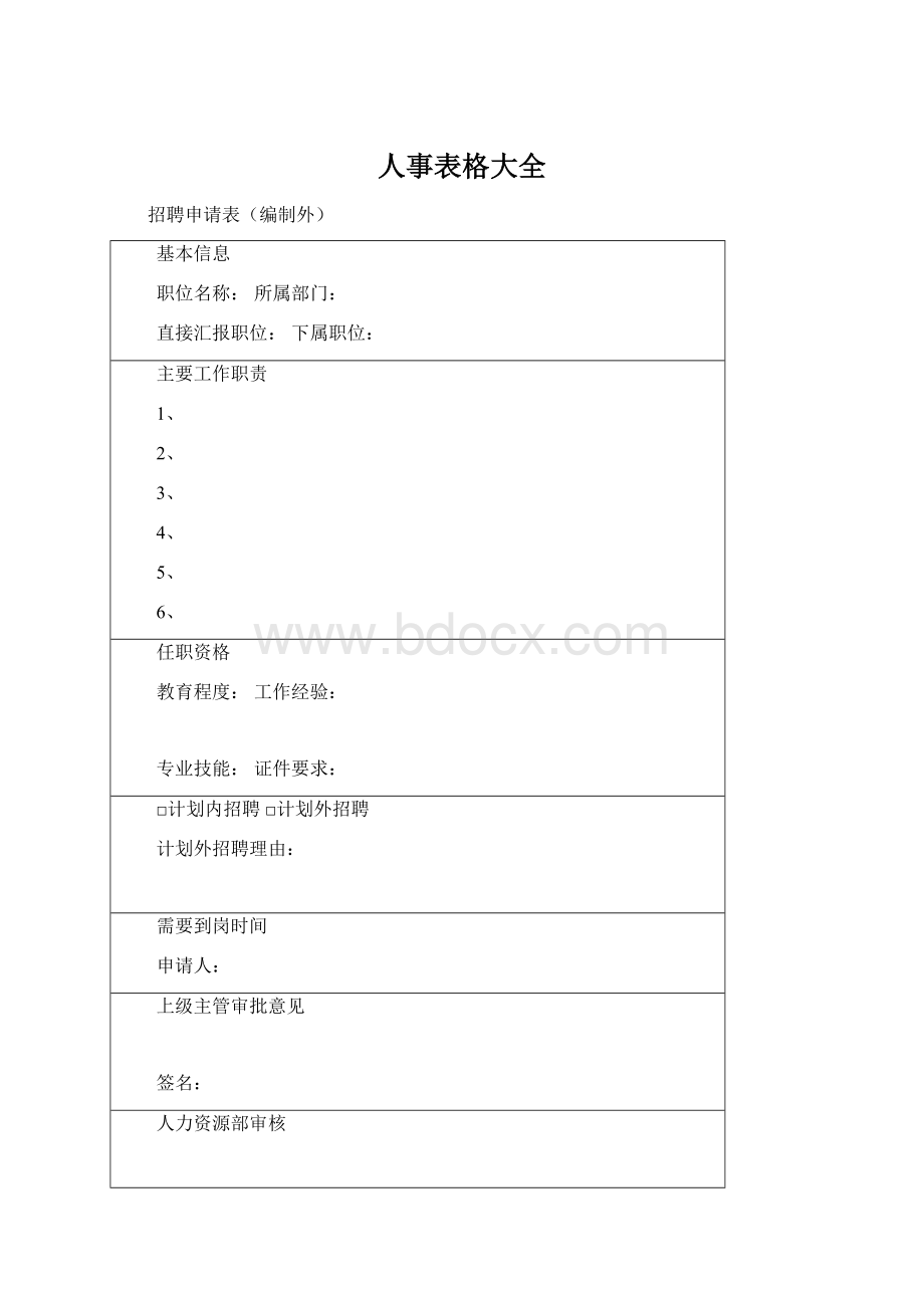 人事表格大全Word文档下载推荐.docx