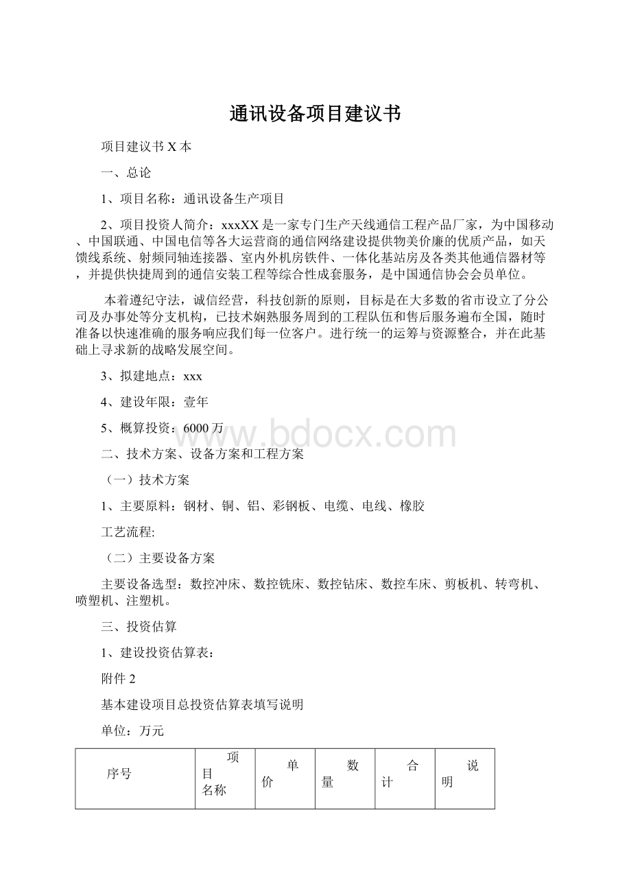 通讯设备项目建议书.docx_第1页