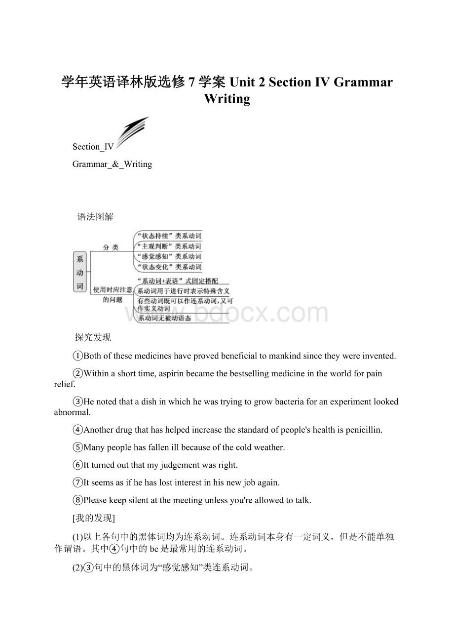 学年英语译林版选修7学案Unit2Section Ⅳ GrammarWriting.docx_第1页