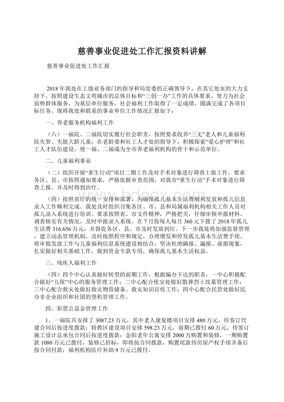 慈善事业促进处工作汇报资料讲解.docx_第1页