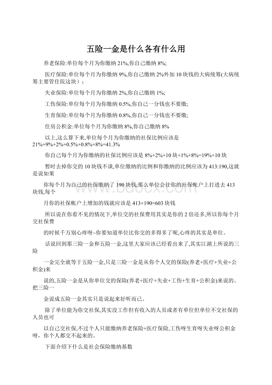 五险一金是什么各有什么用Word文件下载.docx_第1页