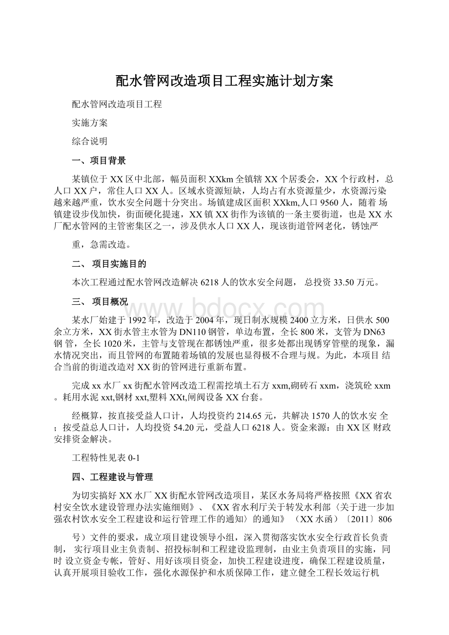 配水管网改造项目工程实施计划方案.docx_第1页