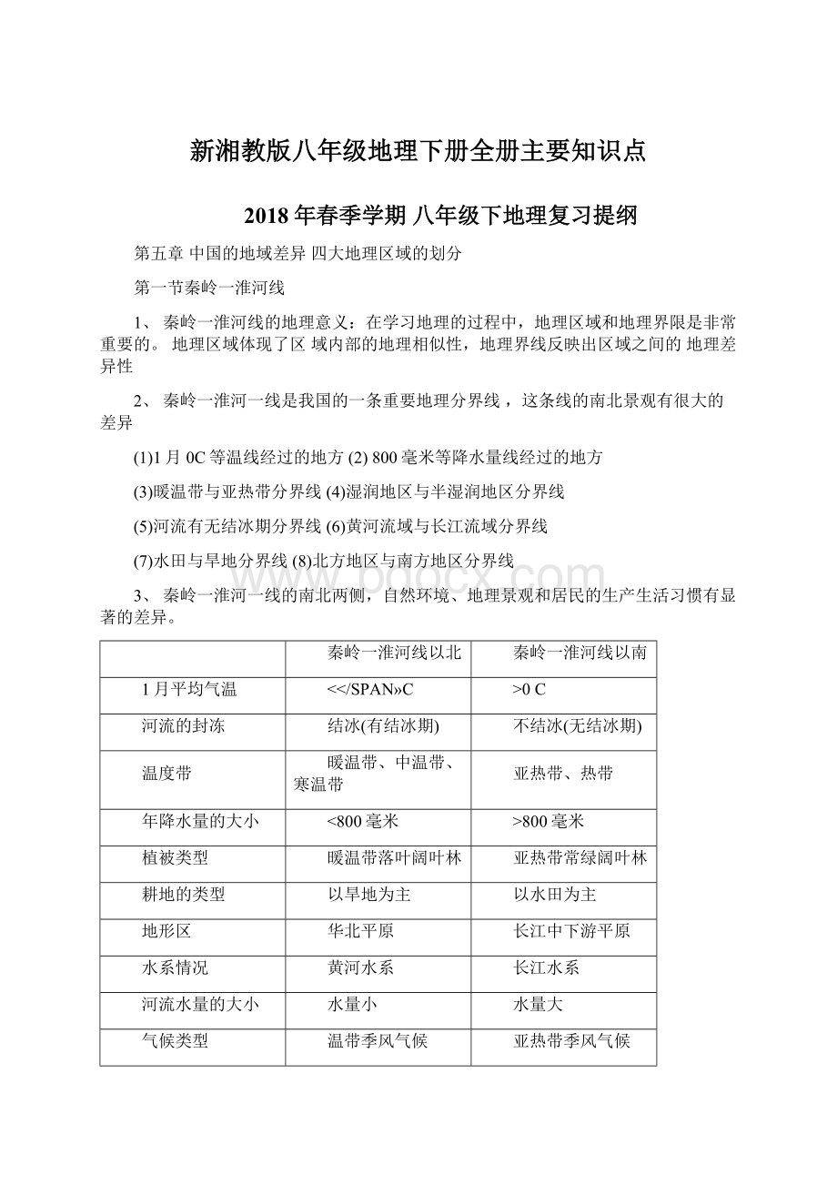 新湘教版八年级地理下册全册主要知识点Word下载.docx