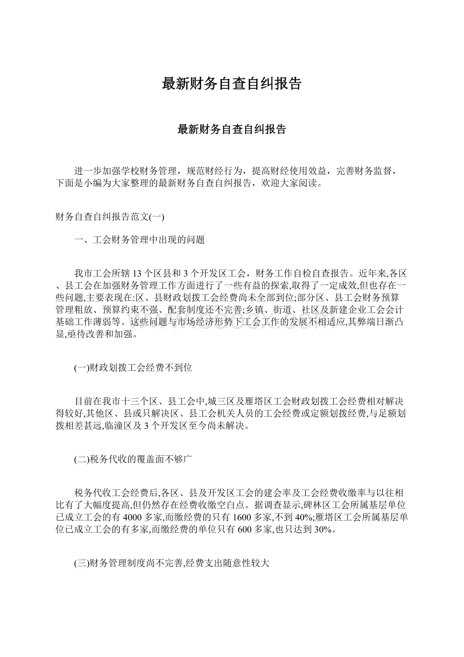 最新财务自查自纠报告Word格式.docx_第1页