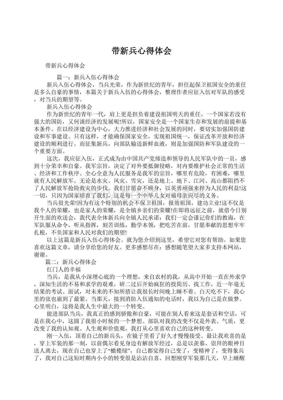 带新兵心得体会文档格式.docx