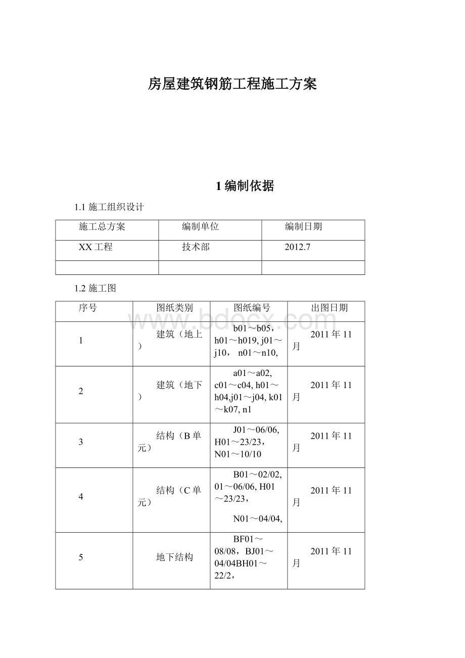 房屋建筑钢筋工程施工方案.docx_第1页