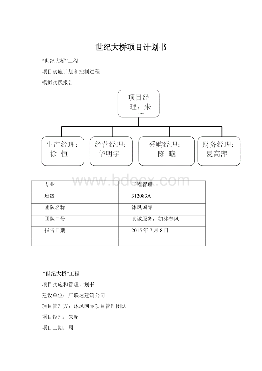 世纪大桥项目计划书Word文档格式.docx