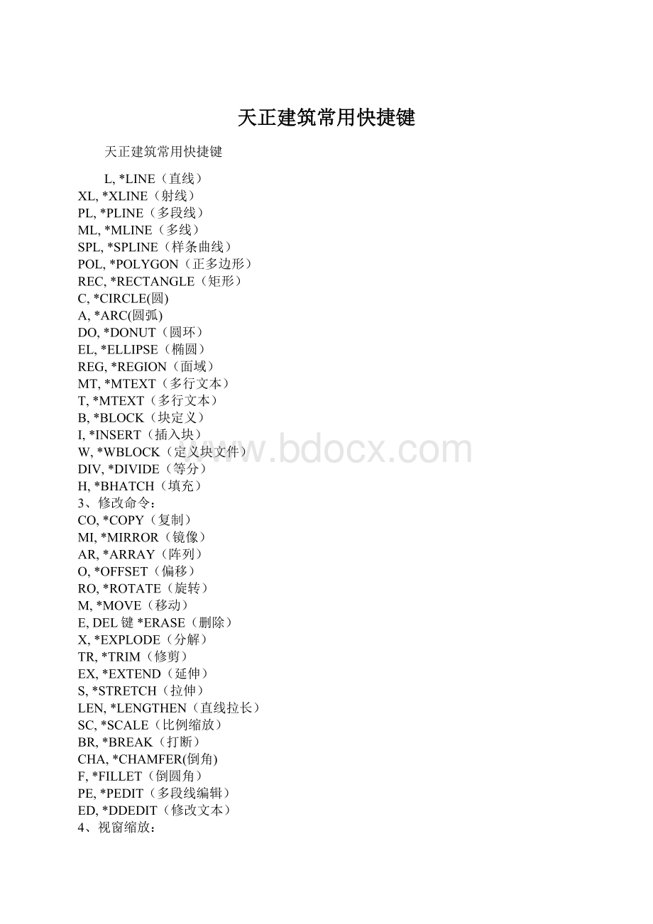 天正建筑常用快捷键Word下载.docx_第1页