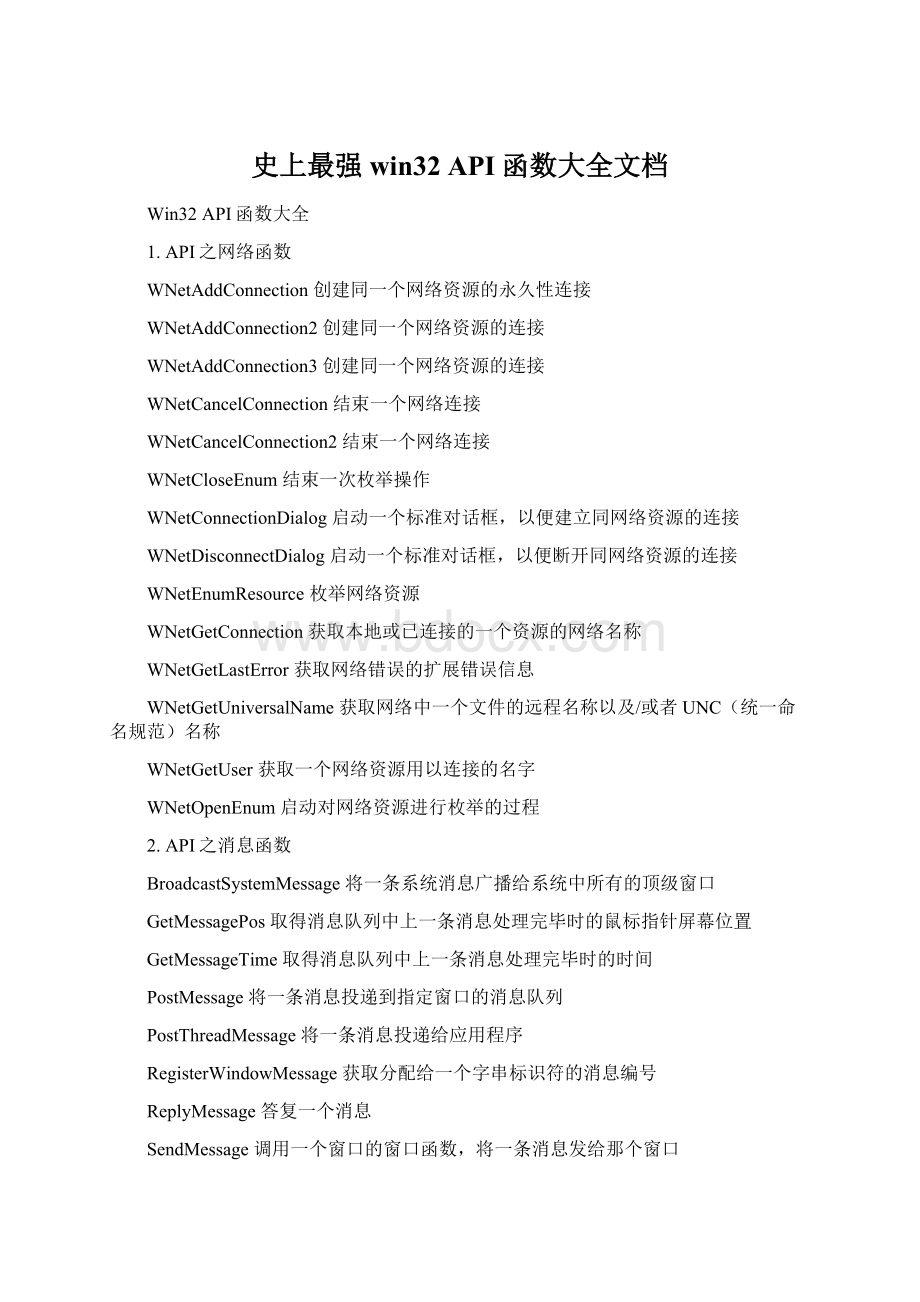 史上最强win32 API函数大全文档Word文档下载推荐.docx_第1页