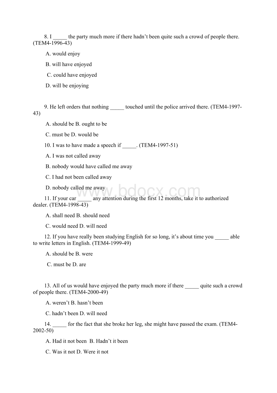 英语专业四级历年语法试题及答案Word格式.docx_第2页