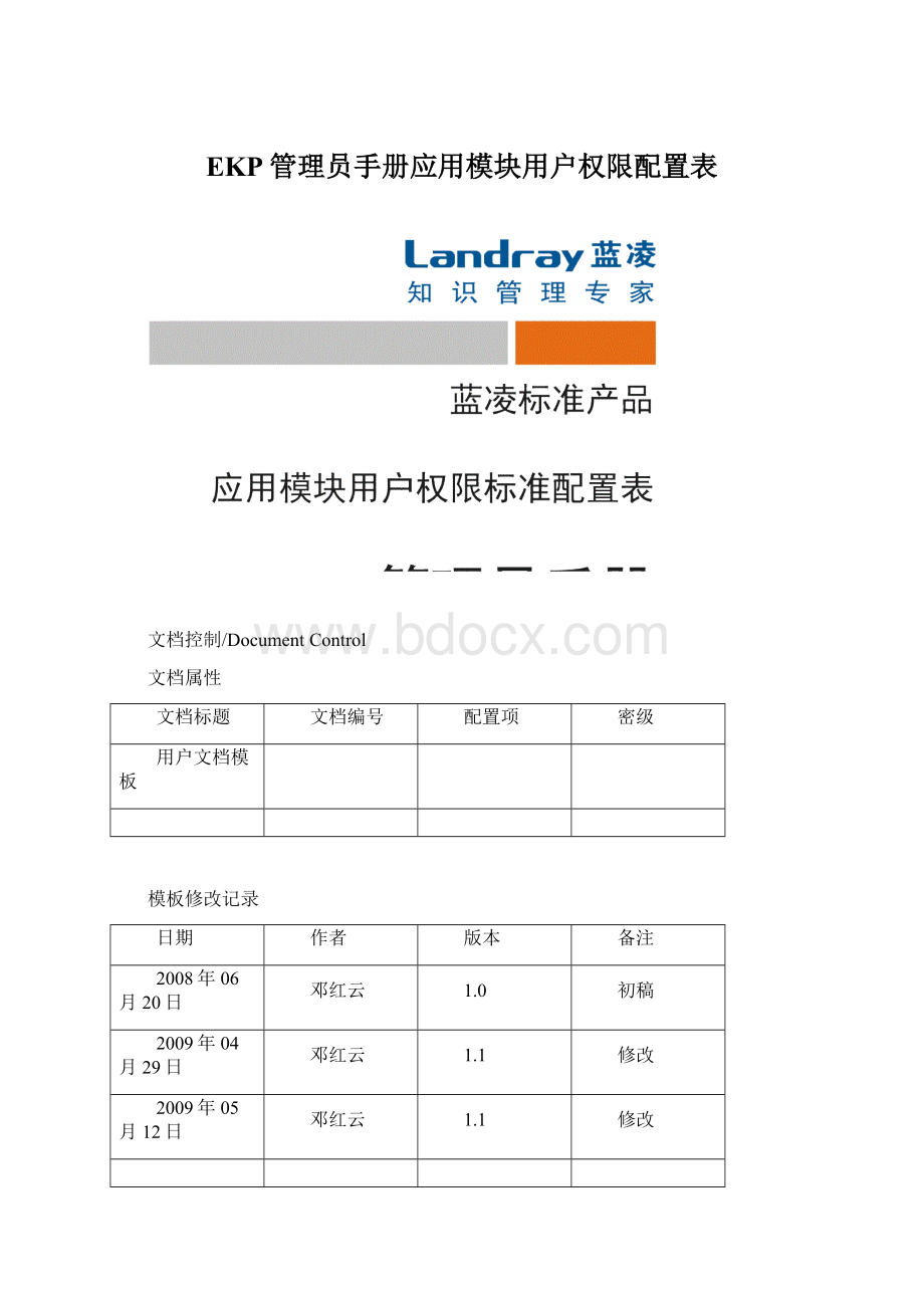 EKP管理员手册应用模块用户权限配置表Word格式.docx