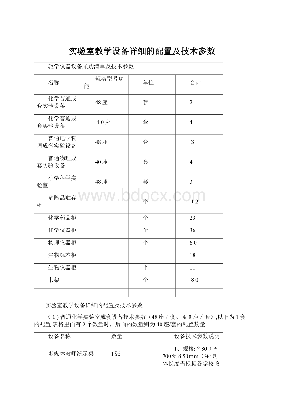 实验室教学设备详细的配置及技术参数.docx_第1页