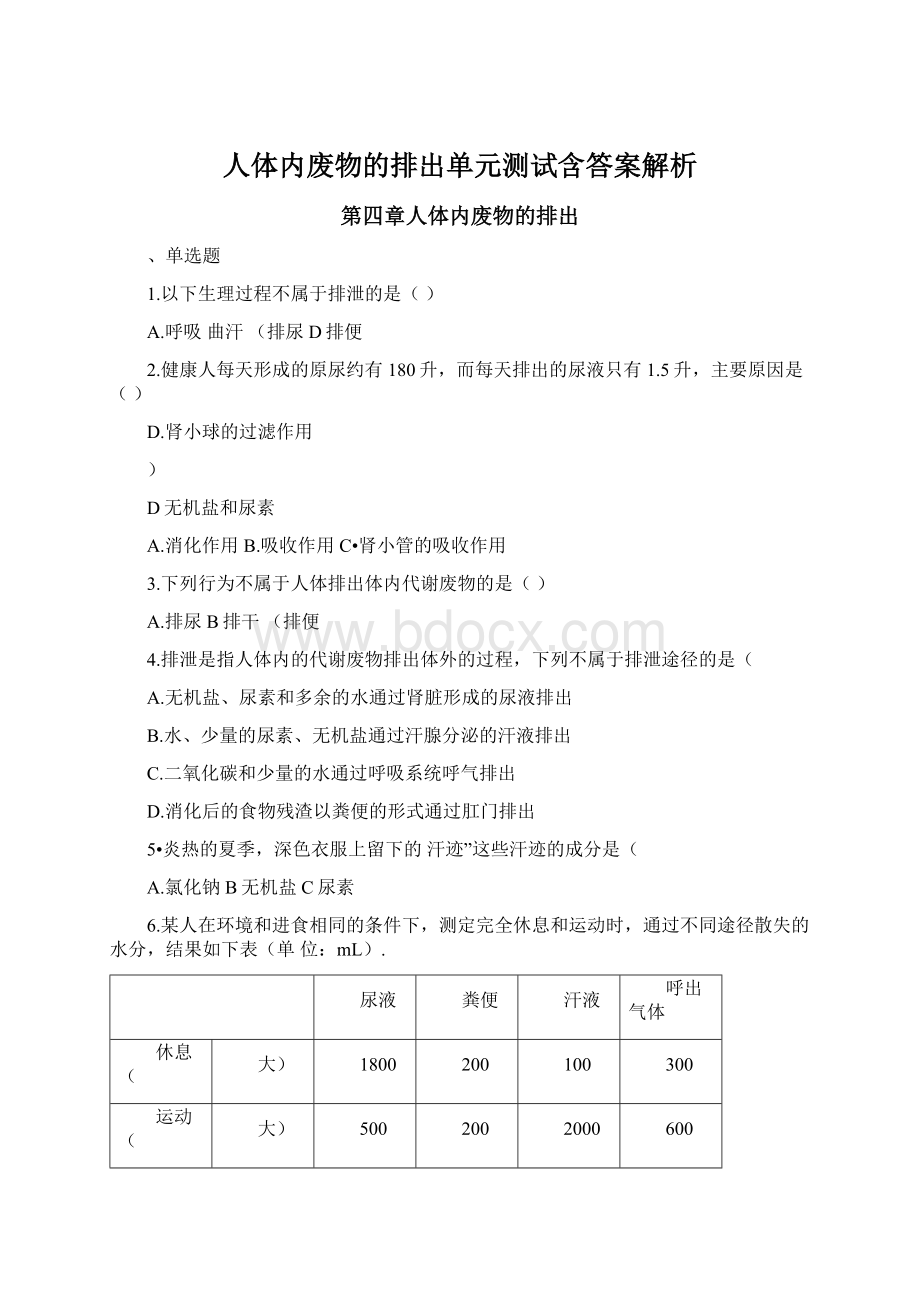 人体内废物的排出单元测试含答案解析.docx_第1页