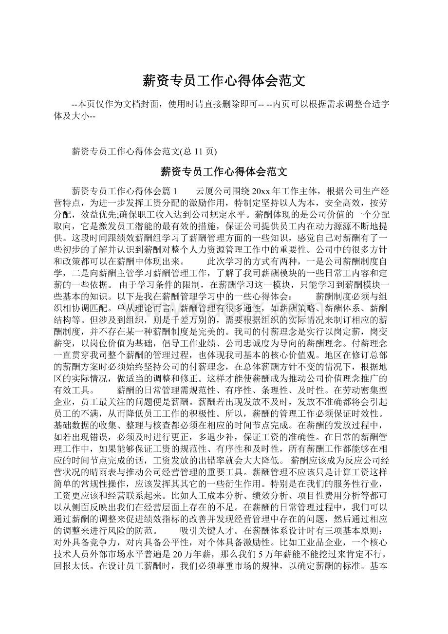 薪资专员工作心得体会范文Word格式文档下载.docx