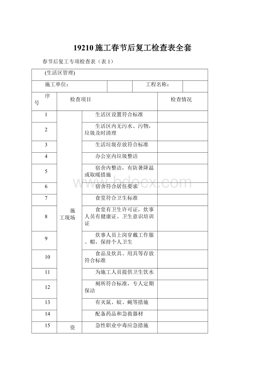 19210施工春节后复工检查表全套.docx_第1页