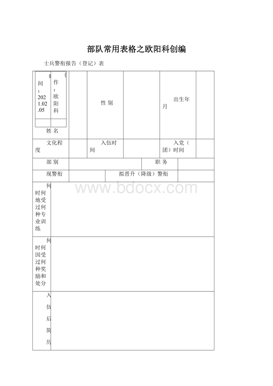 部队常用表格之欧阳科创编Word文档格式.docx_第1页