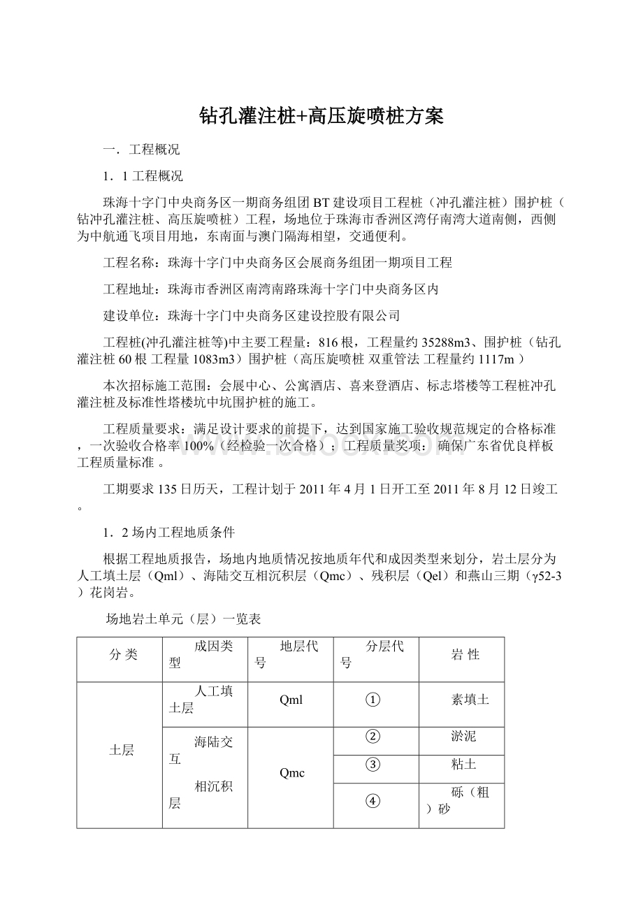 钻孔灌注桩+高压旋喷桩方案Word文档下载推荐.docx_第1页