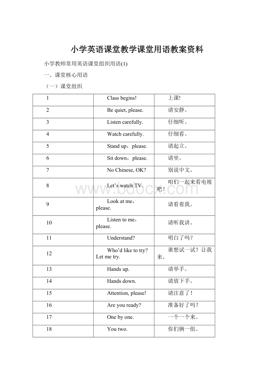 小学英语课堂教学课堂用语教案资料.docx