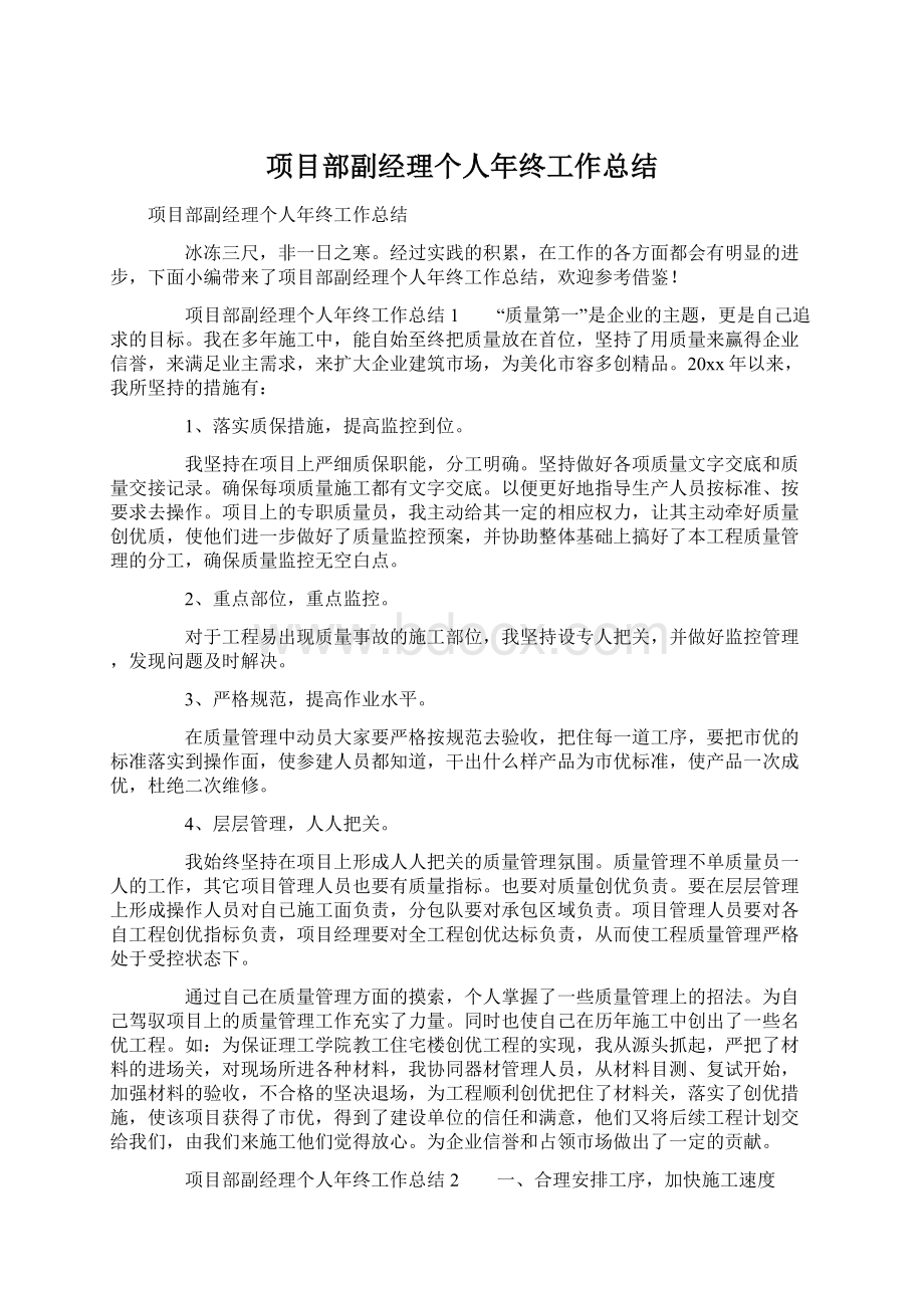 项目部副经理个人年终工作总结文档格式.docx_第1页