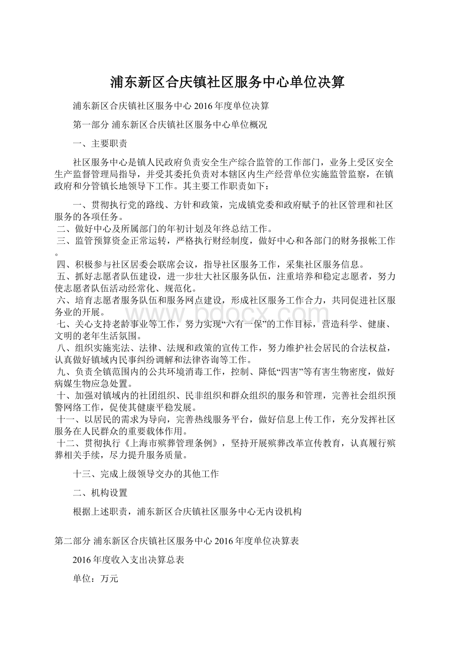 浦东新区合庆镇社区服务中心单位决算Word格式文档下载.docx