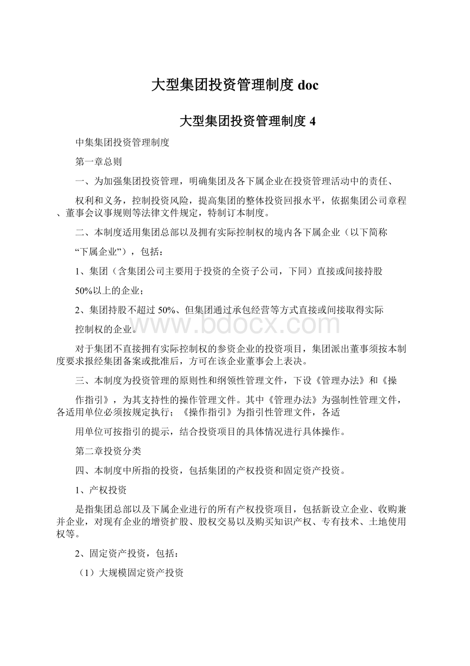 大型集团投资管理制度docWord文件下载.docx