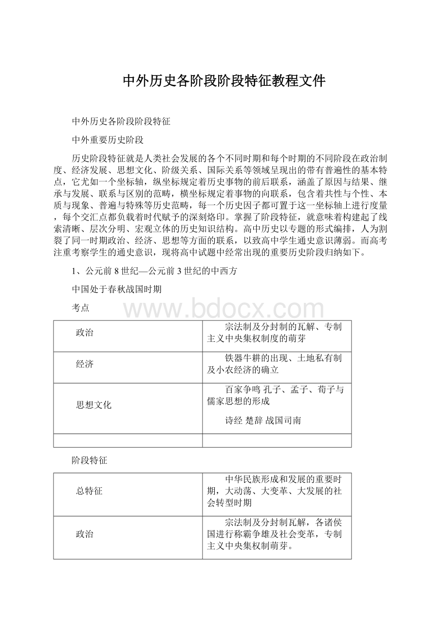 中外历史各阶段阶段特征教程文件.docx