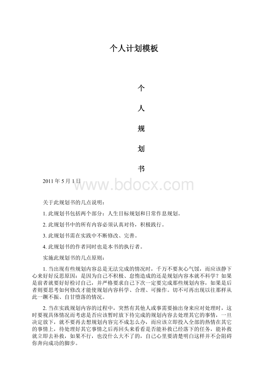 个人计划模板Word格式文档下载.docx