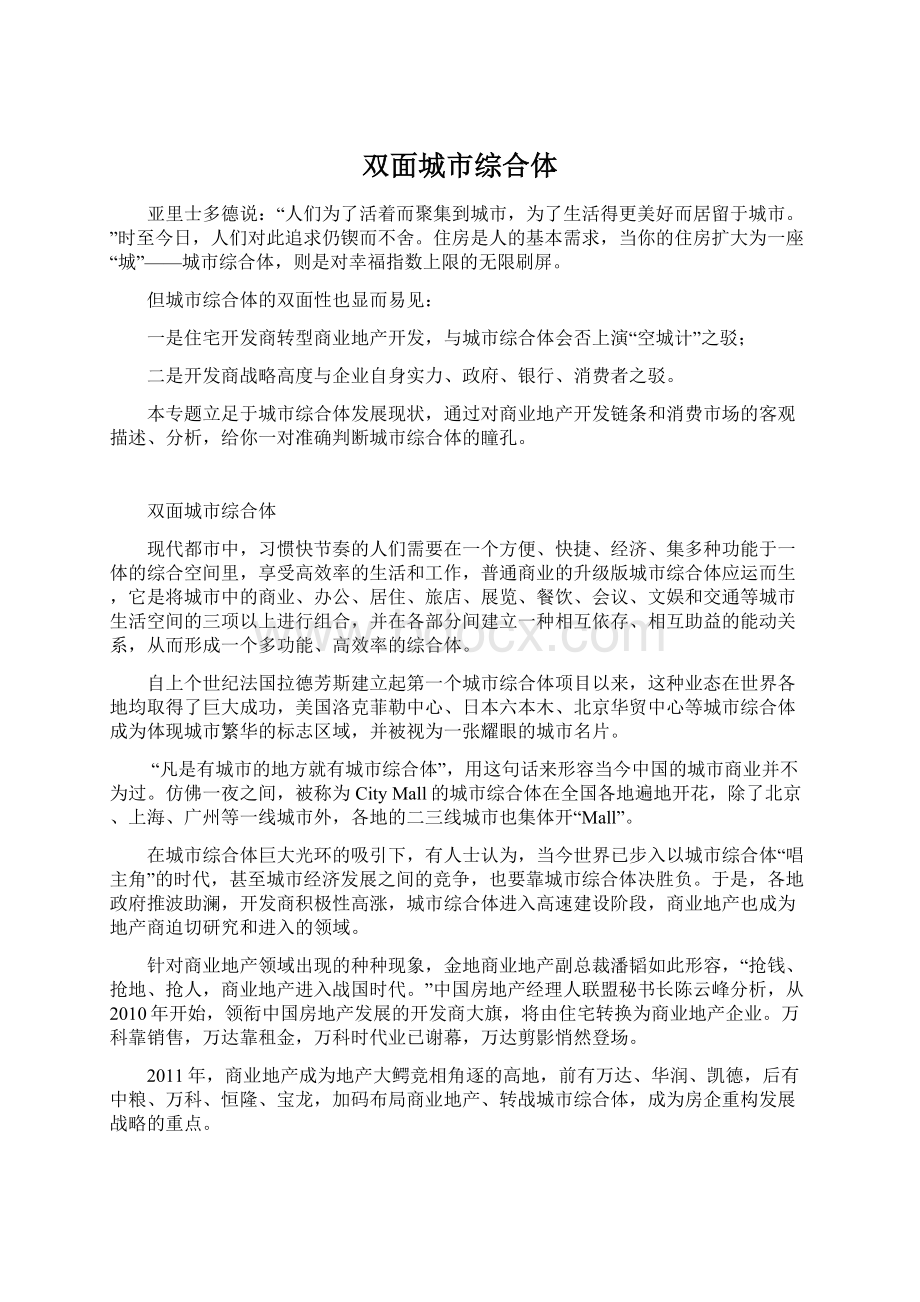 双面城市综合体Word文档下载推荐.docx