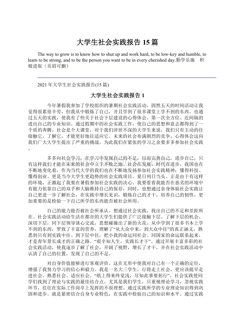 大学生社会实践报告15篇Word下载.docx_第1页