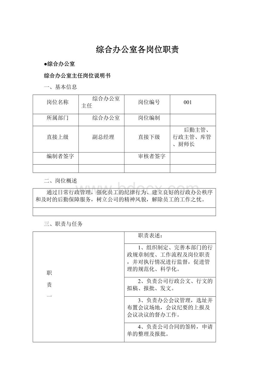 综合办公室各岗位职责Word文件下载.docx