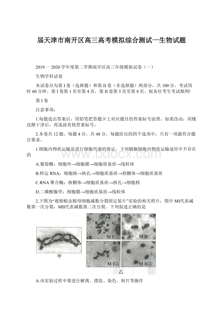 届天津市南开区高三高考模拟综合测试一生物试题.docx